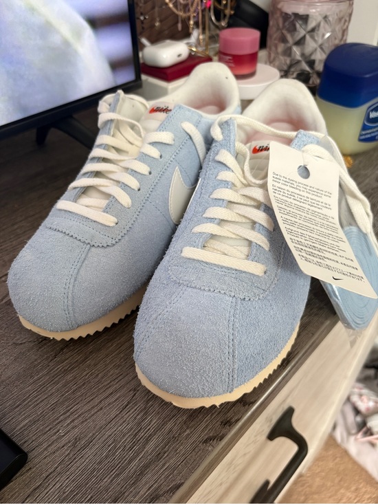 Nike Other - Nike White and Light Blue Suede Low-Top Sneakers with Orange Accent
